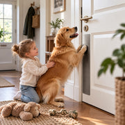 Family dog at the door with The Door Guard fitted