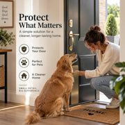 Owner and dog at a front door protected by Paneward